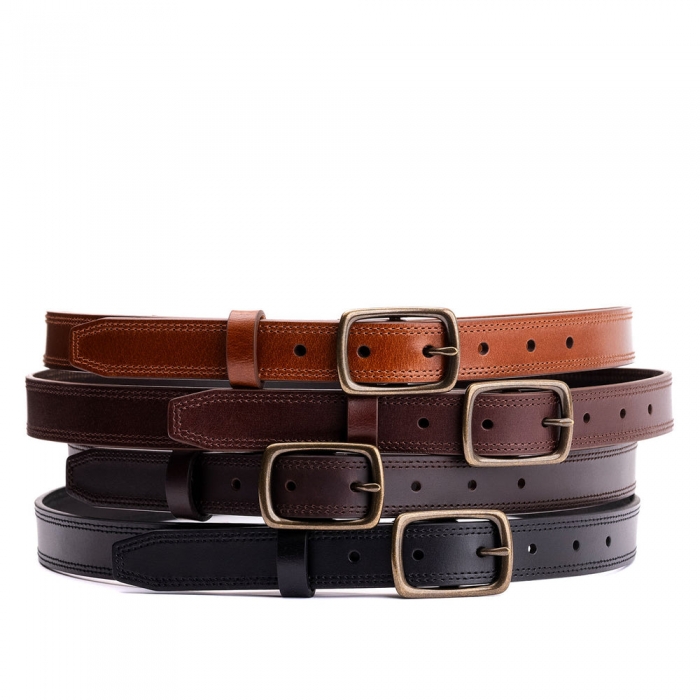 Portland Slim Double Stitch Leather Belt - Black