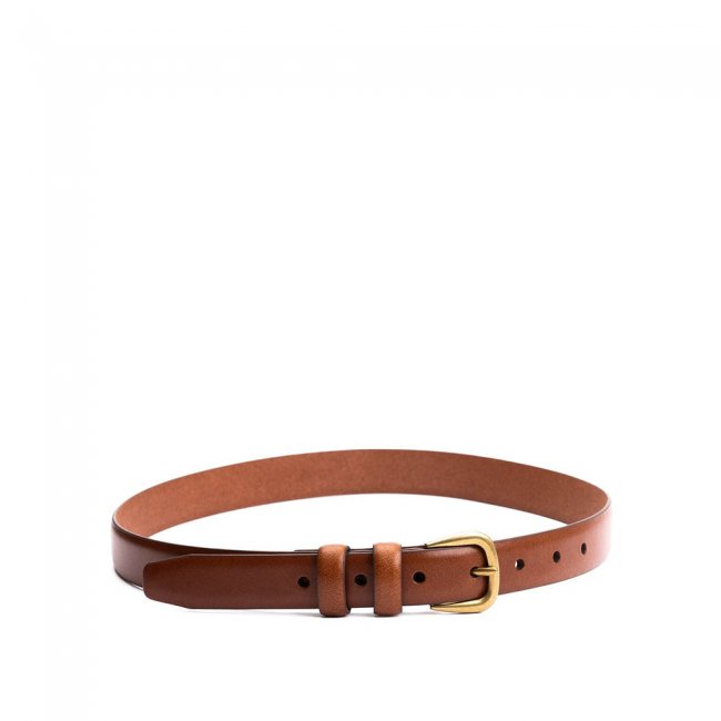 Portland Slim Double Loop Leather Belt - Amber