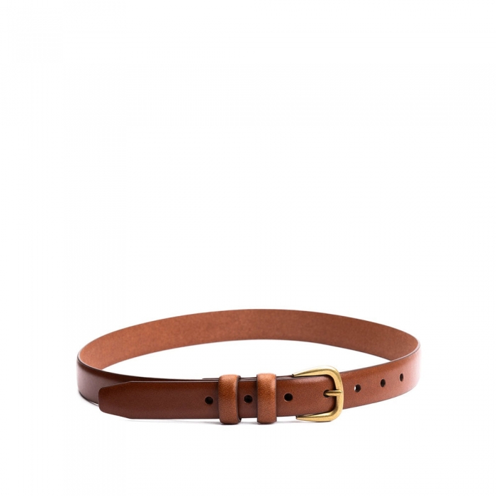 Portland Slim Double Loop Leather Belt - Amber