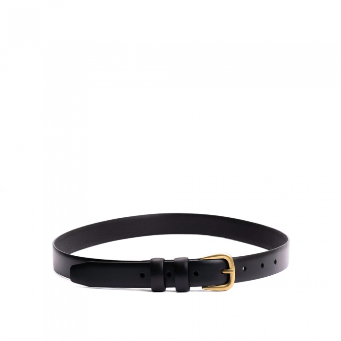 Portland Slim Double Loop Leather Belt - Black