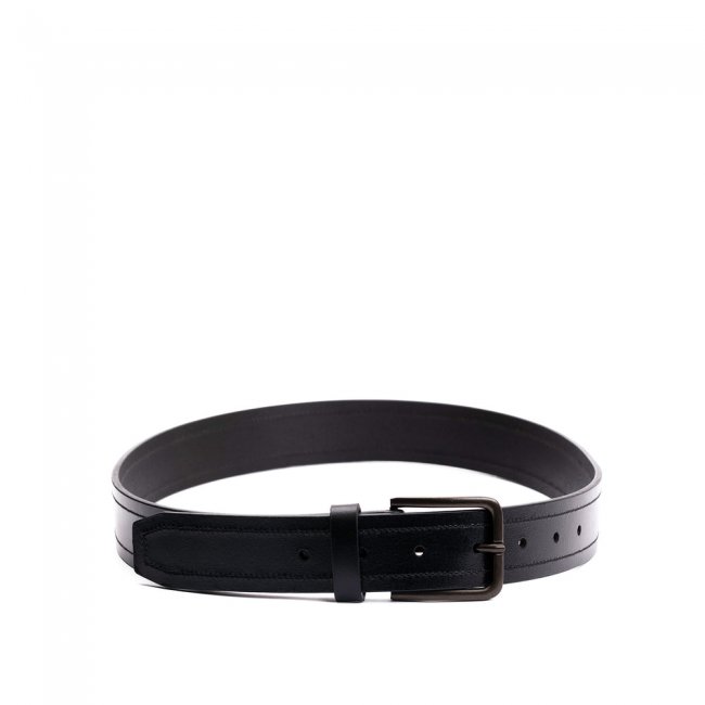 Portland Top Stitch Leather Belt - Jet Black