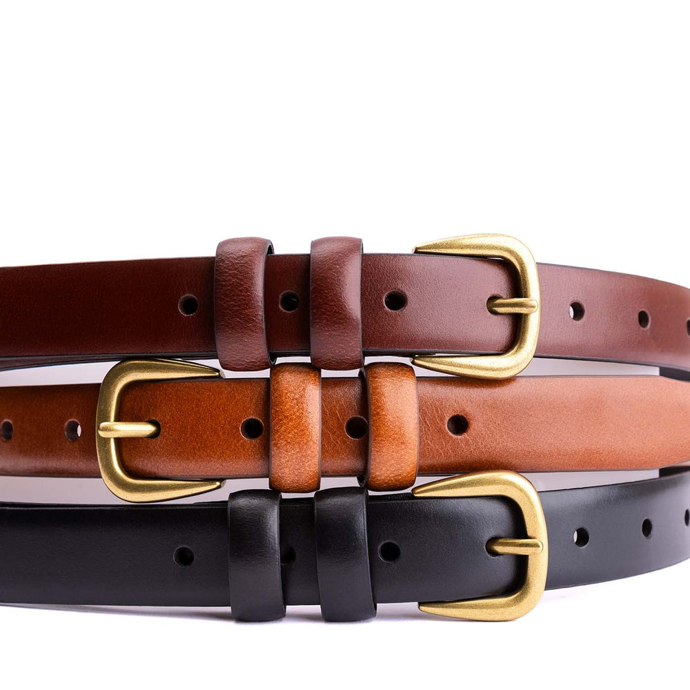 Portland Slim Double Loop Leather Belt - Pecan