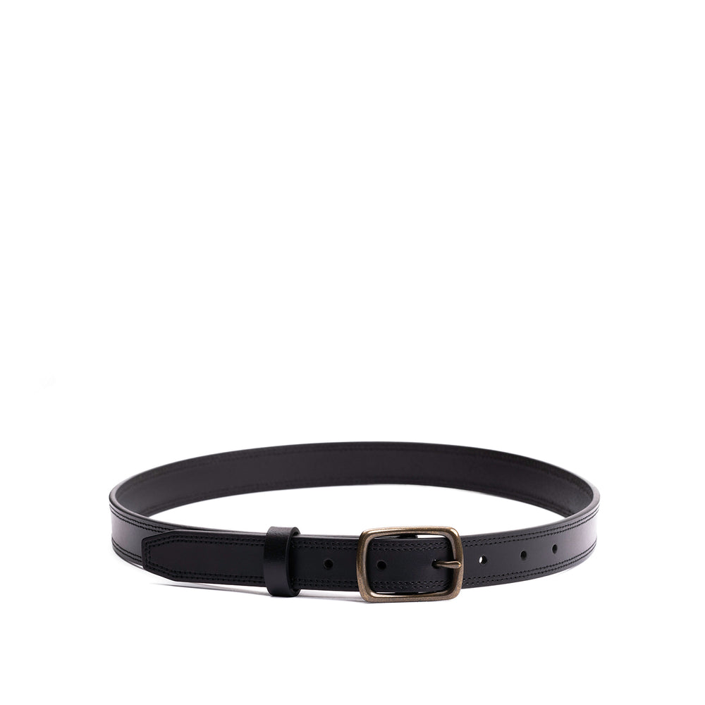 Portland Slim Double Stitch Leather Belt - Black