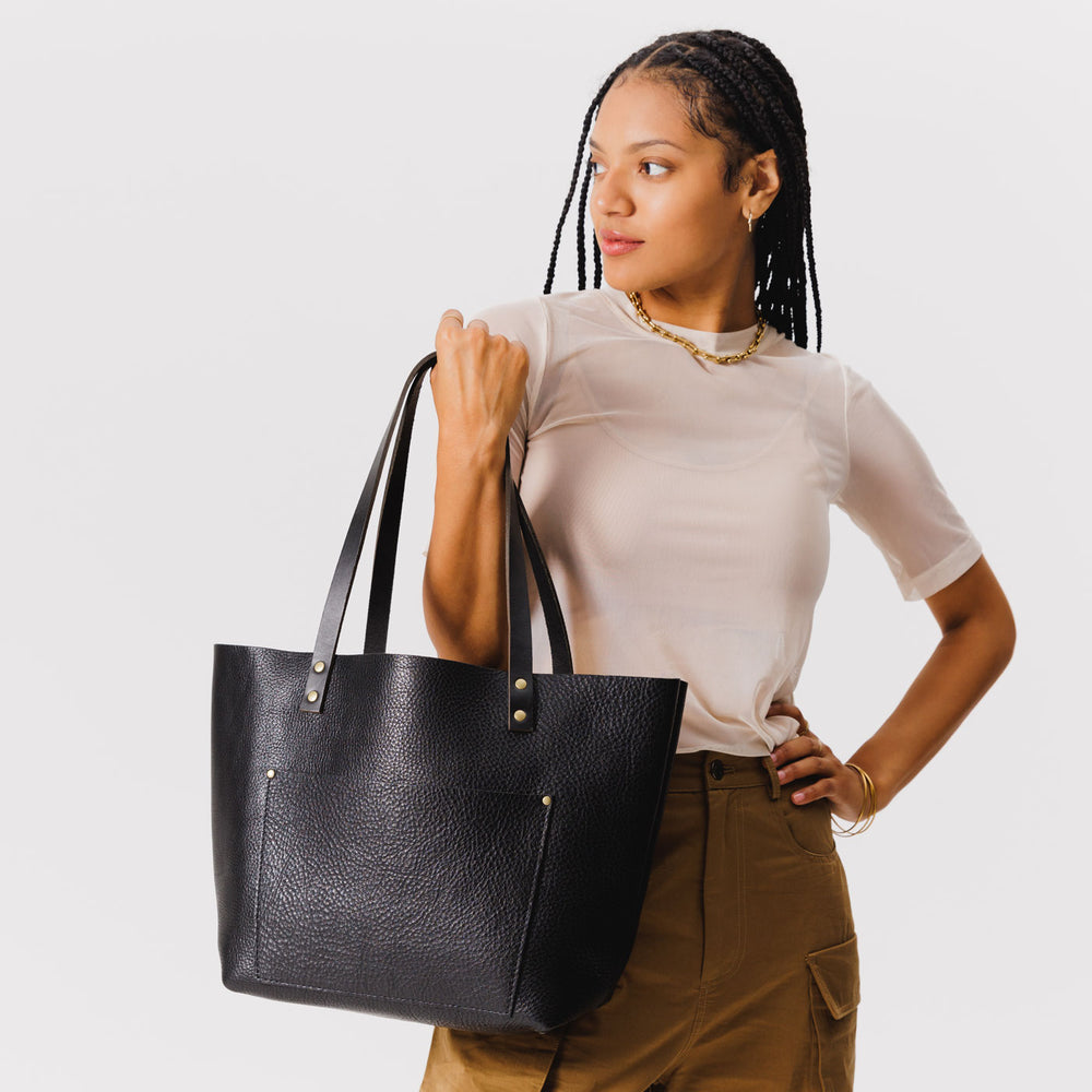 Portland Leather Tote Bag - Pebbled black