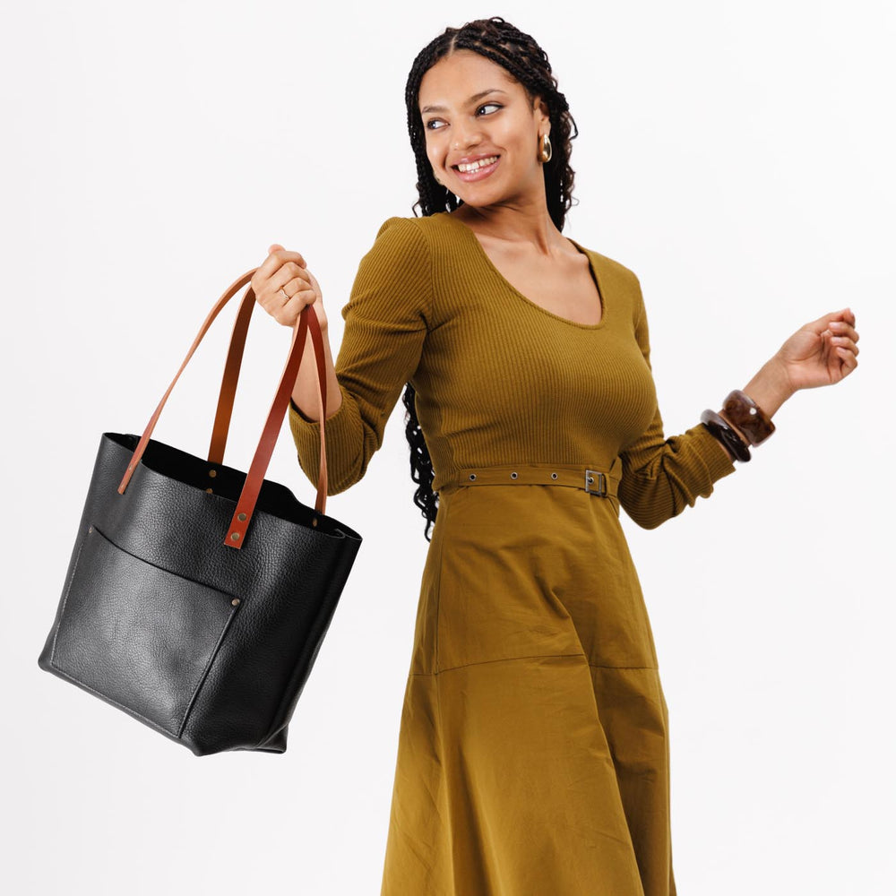Portland Leather Tote Bag - Pebbled black