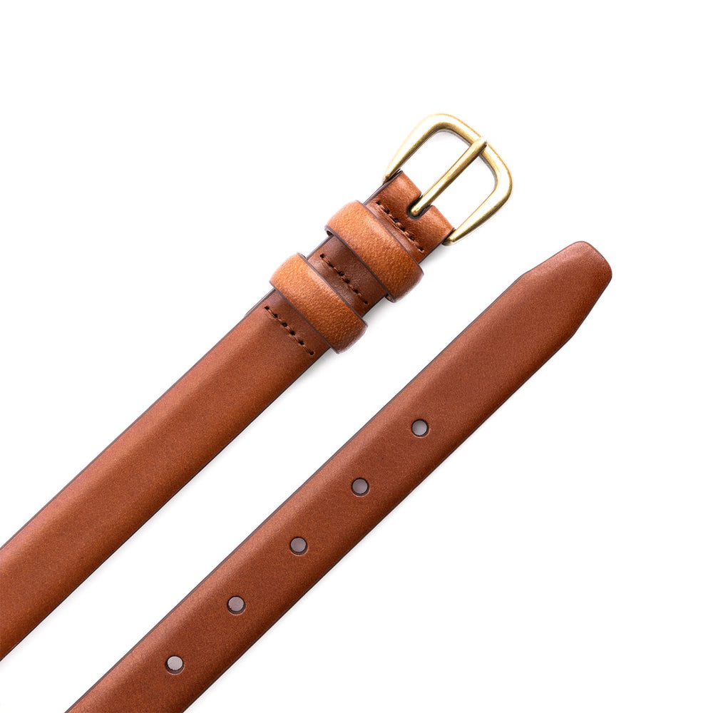 Portland Slim Double Loop Leather Belt - Amber