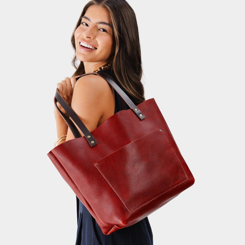 Portland Leather Tote Bag - Chili Red