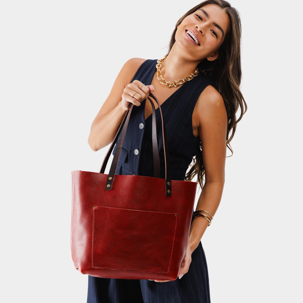 Portland Leather Tote Bag - Chili Red