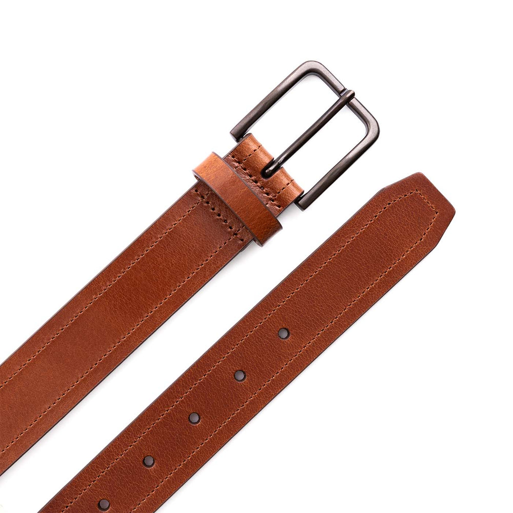 Portland Top Stitch Leather Belt - Amber