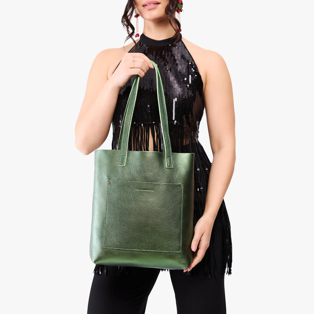 Portland Crossbody Tote - Metallic Greench