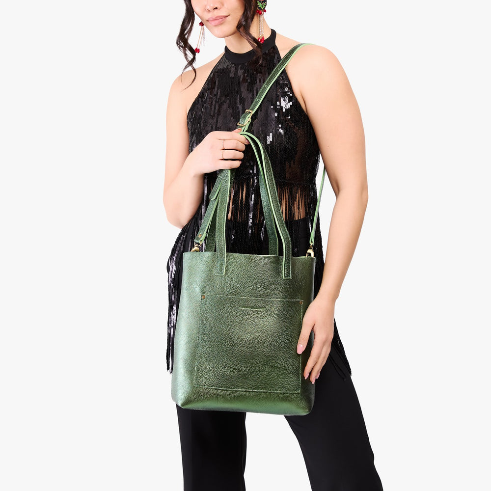 Portland Crossbody Tote - Metallic Greench