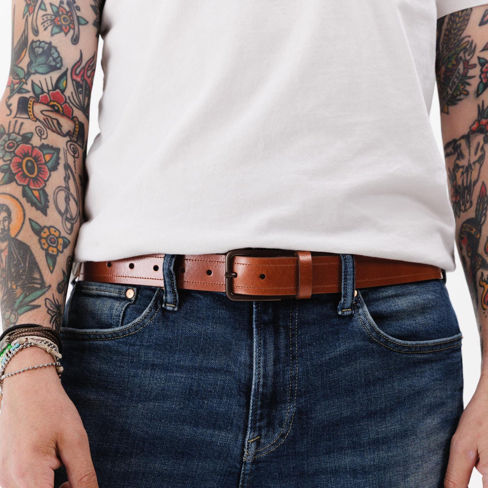 Portland Top Stitch Leather Belt - Pecan