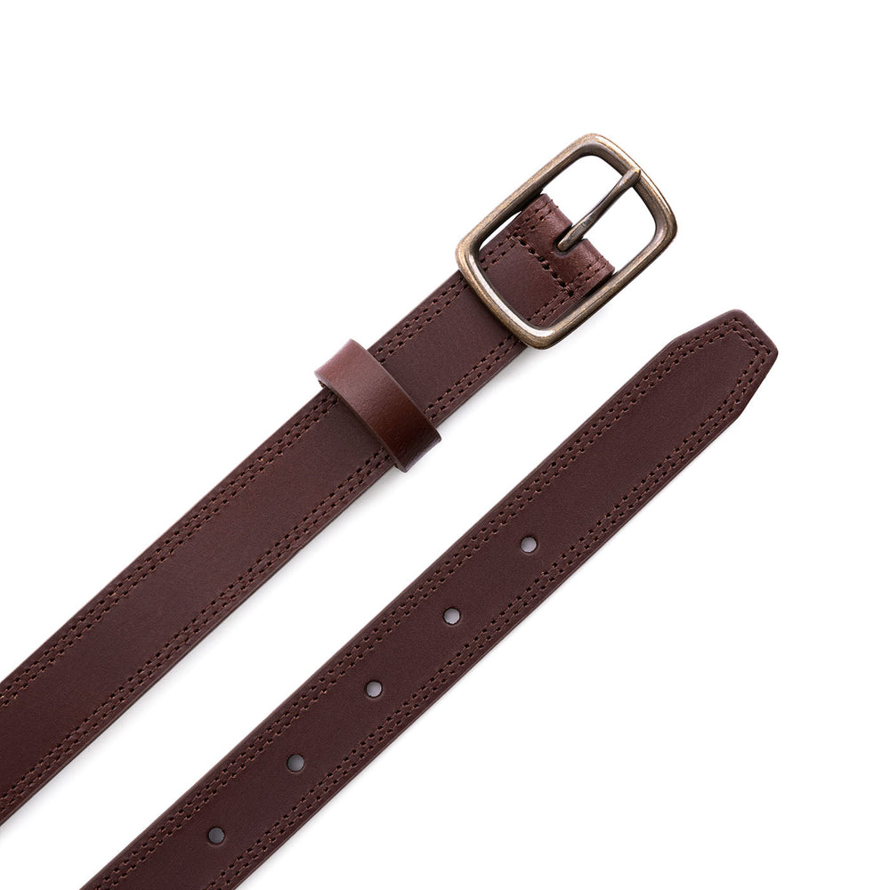 Portland Slim Double Stitch Leather Belt - Pecan