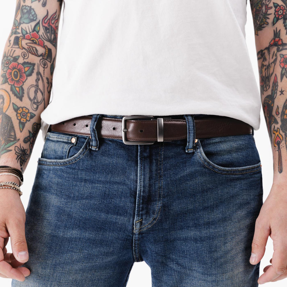 Portland Italian Reversible Leather Belt - Brown Black