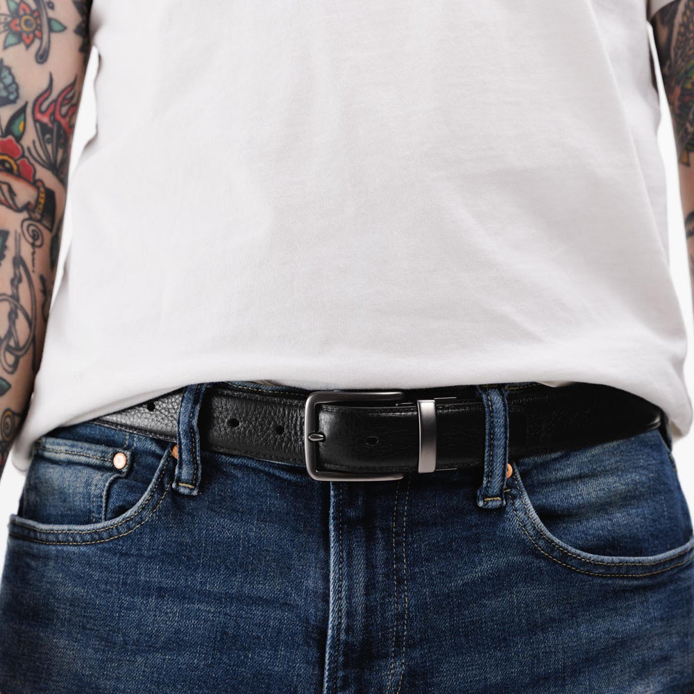 Portland Italian Reversible Leather Belt - Brown Black