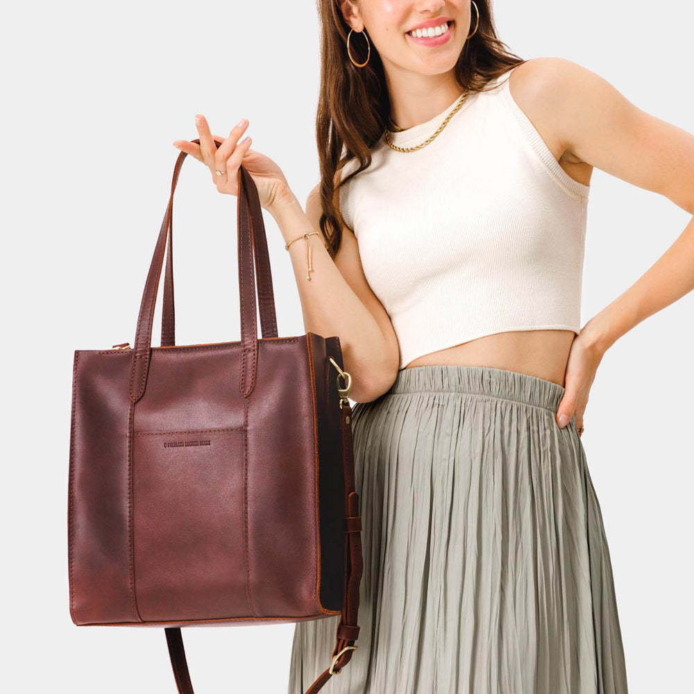 Portland Large Lola Zipper Crossbody Tote - Cognac