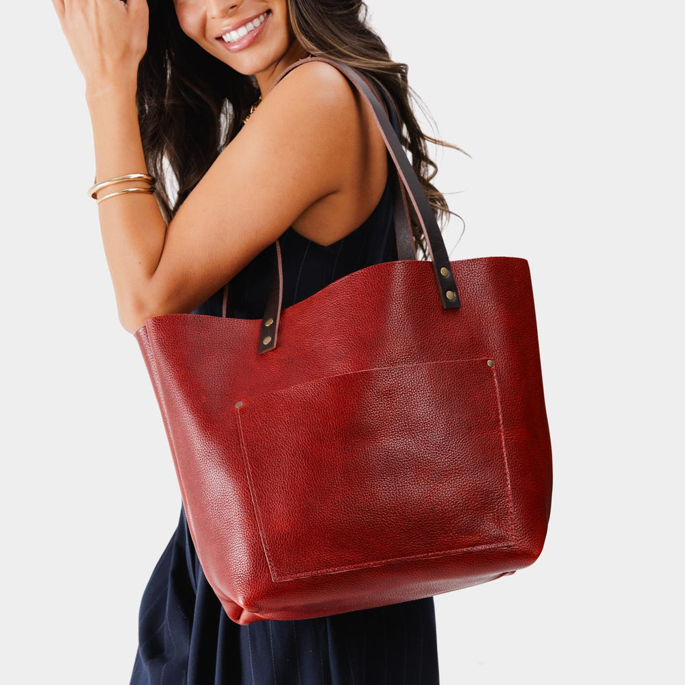 Portland Leather Tote Bag - Chili Red