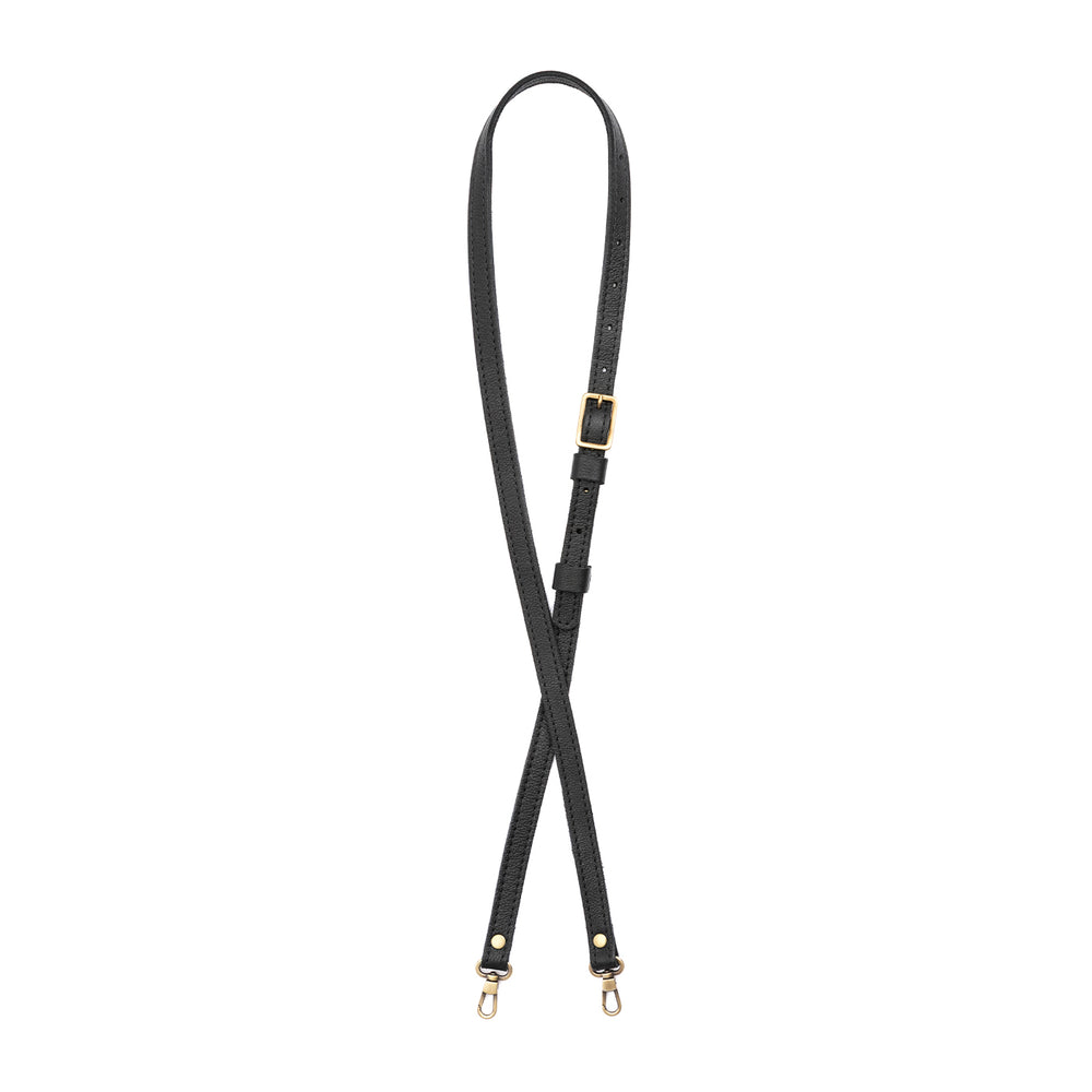 Portland Small Leather Crossbody Strap - Pebbled black