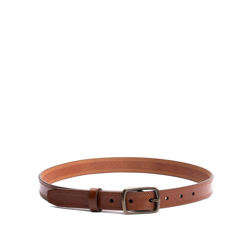 Portland Slim Double Stitch Leather Belt - Amber