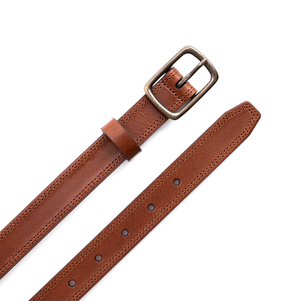 Portland Slim Double Stitch Leather Belt - Amber