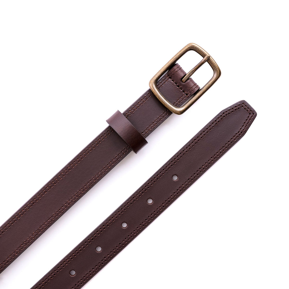 Portland Slim Double Stitch Leather Belt - Umber