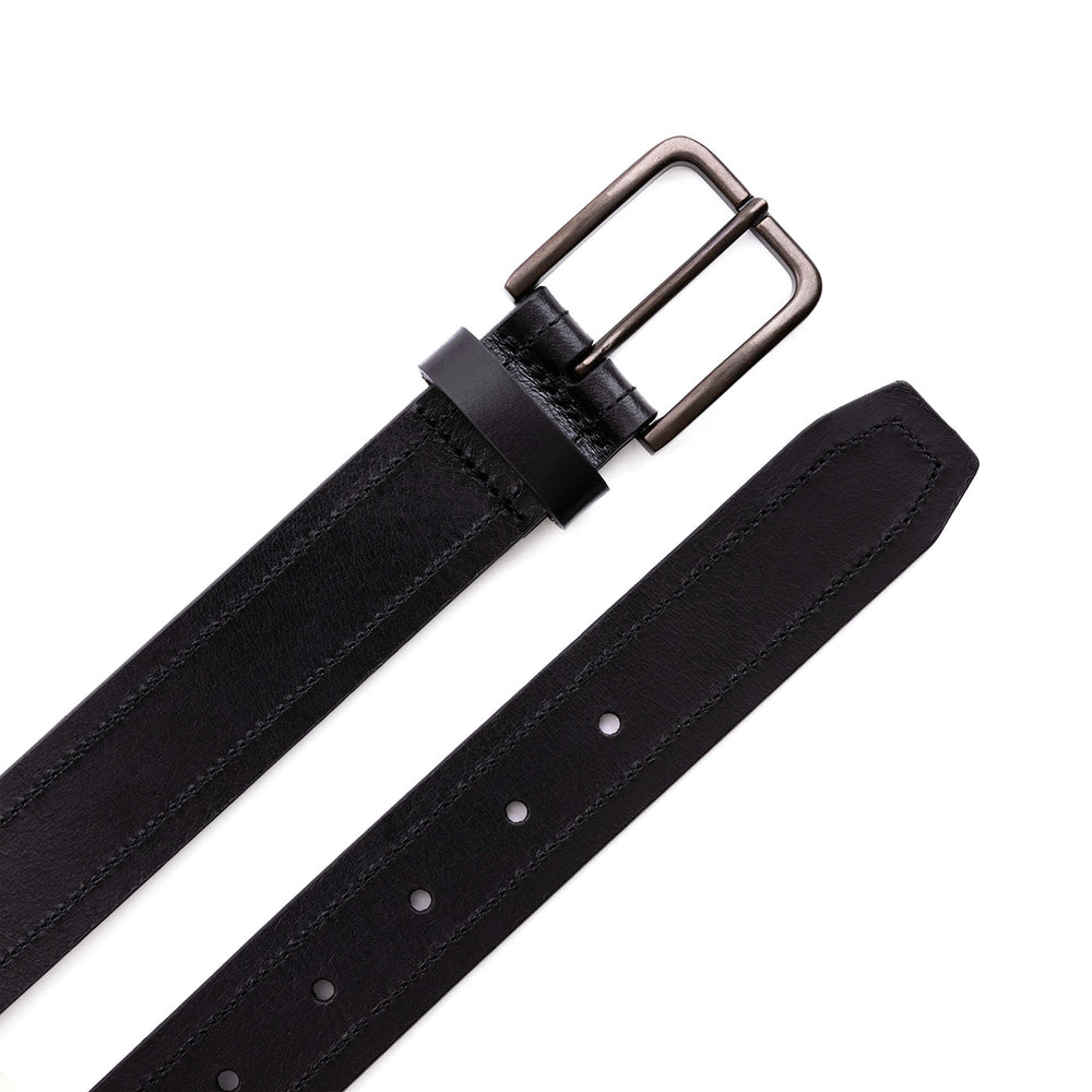 Portland Top Stitch Leather Belt - Jet Black