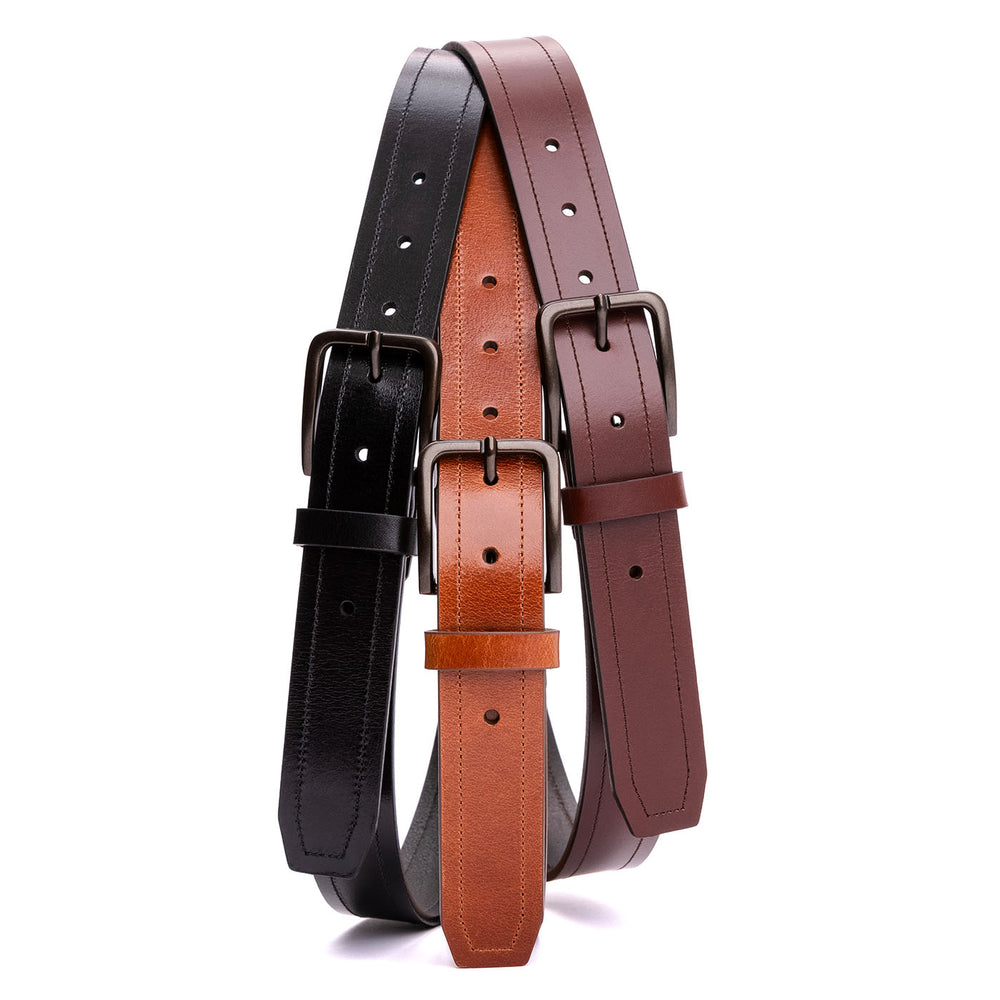 Portland Top Stitch Leather Belt - Jet Black