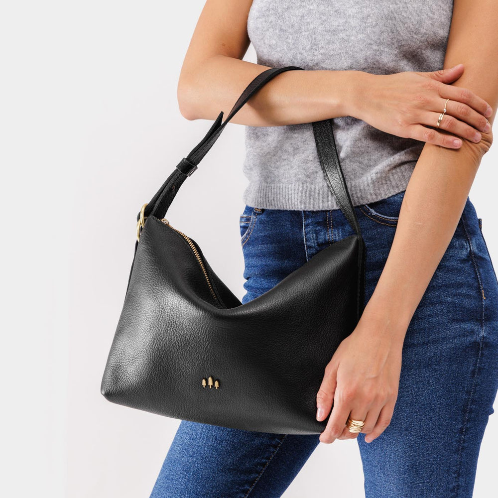 Portland Slouchy Shoulder Bag - Pebbled black