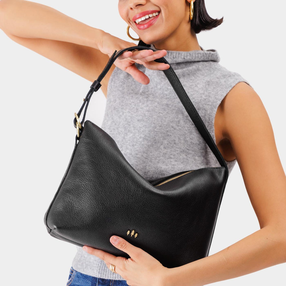 Portland Slouchy Shoulder Bag - Pebbled black