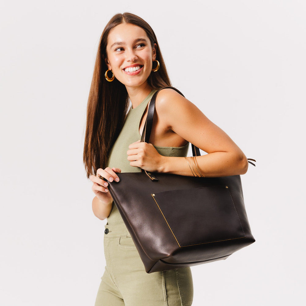 Portland Leather Tote Bag - Grizzly