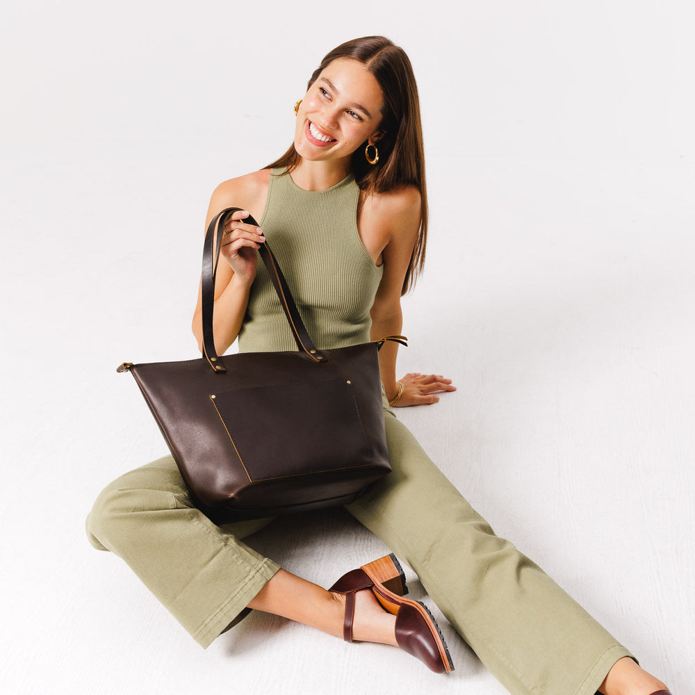 Portland Leather Tote Bag - Grizzly