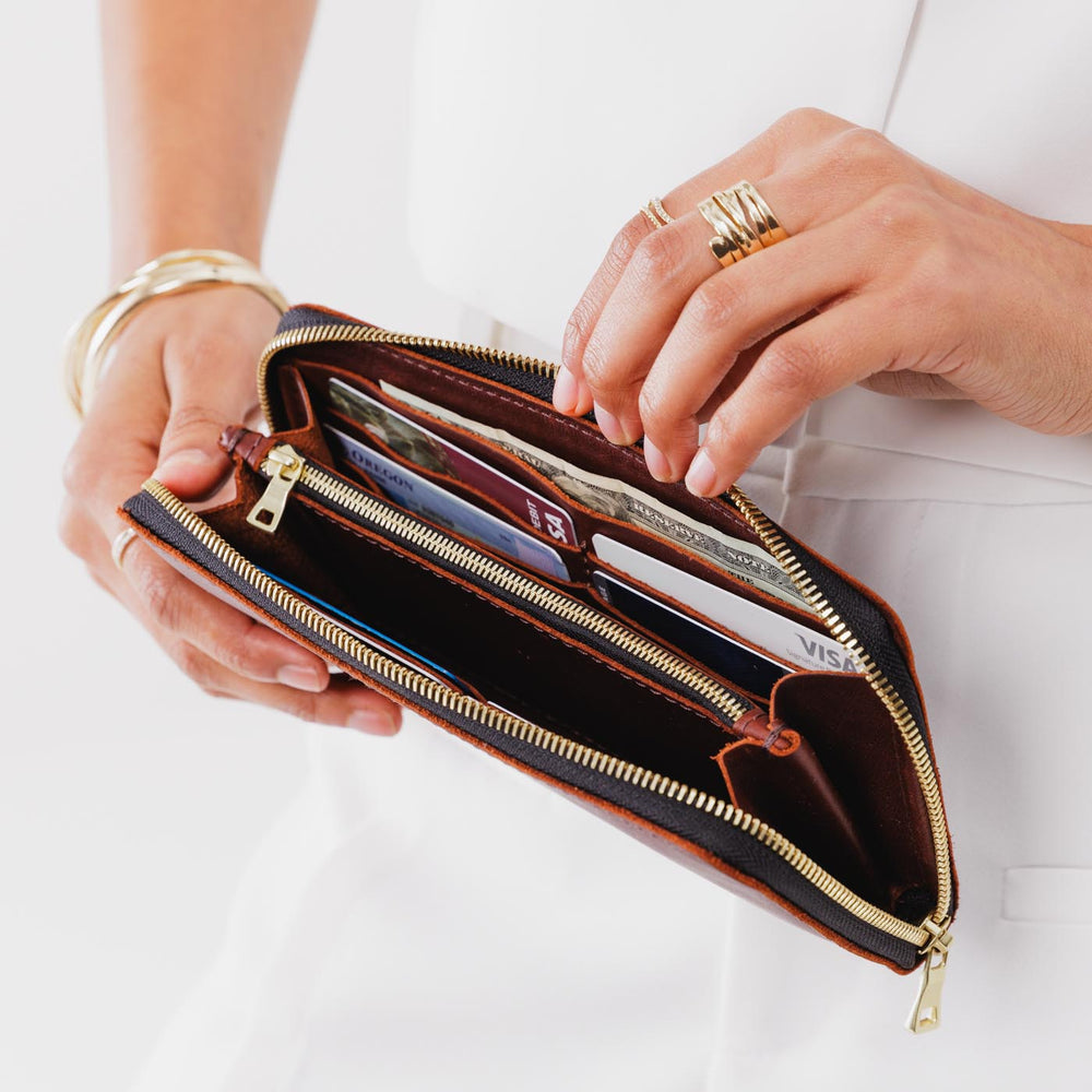 Portland Accordion Zip Wallet - Cognac