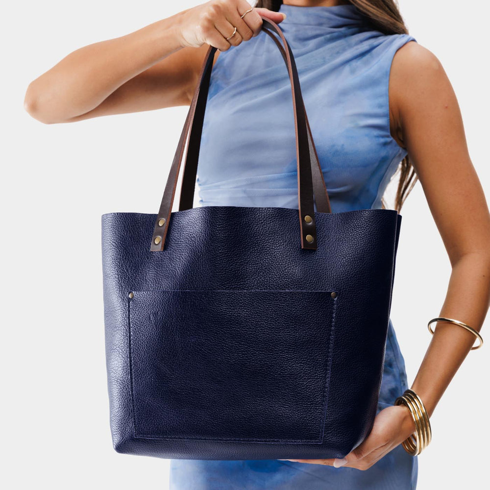 Portland Leather Tote Bag - Cobalt